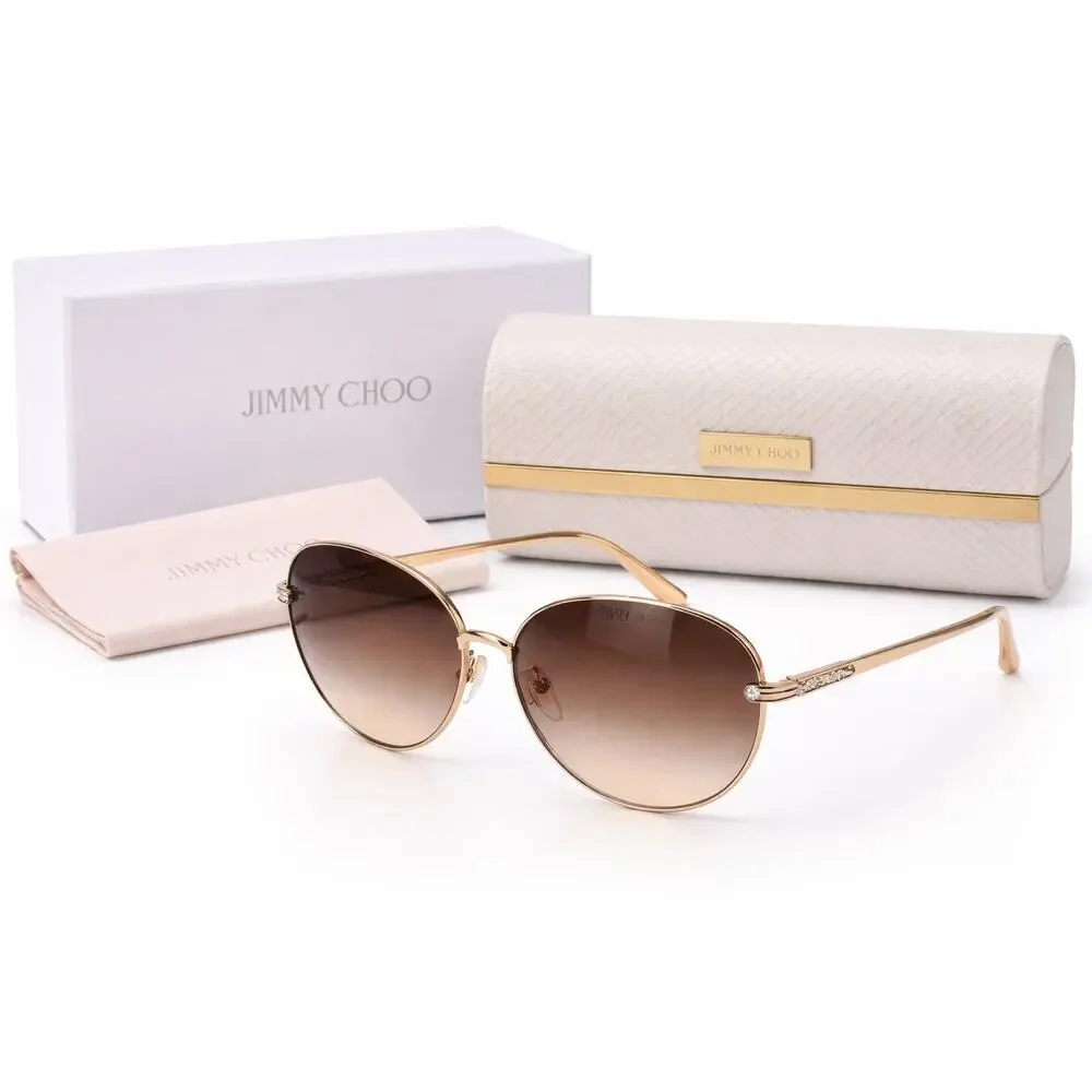 Jimmy Choo Marilia Sunglasses Gold Geometric Gradient Lens Crystal Arm NWT - Picture 2 of 6